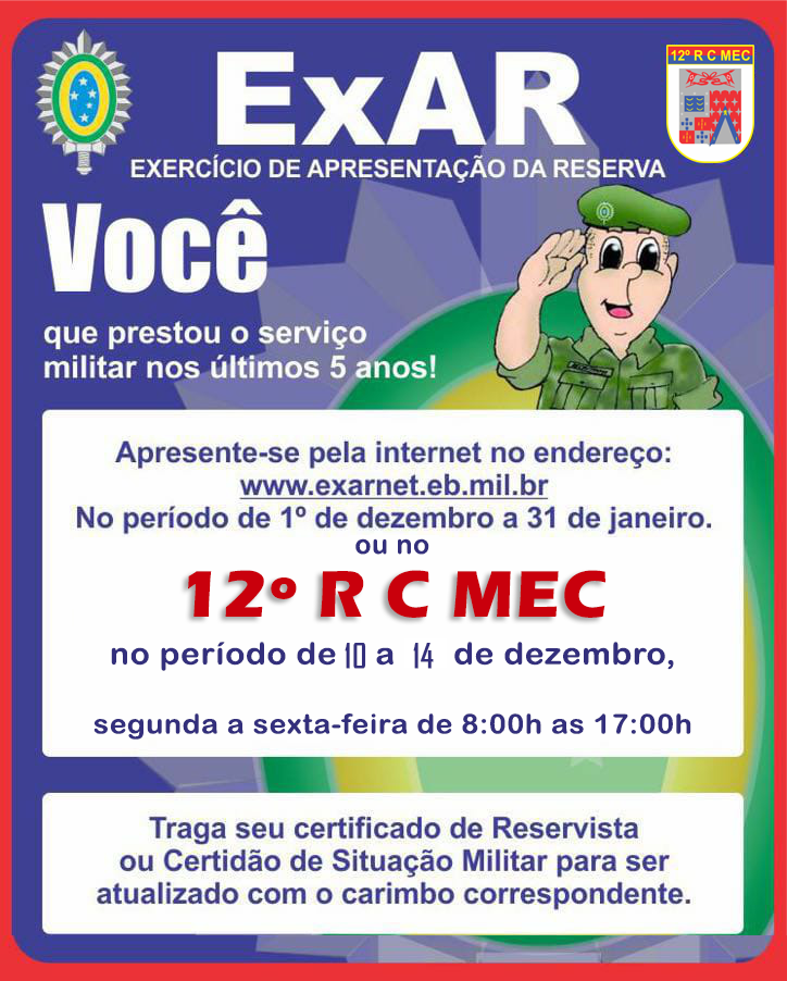 Exército Brasileiro convoca reservistas para Exercício de